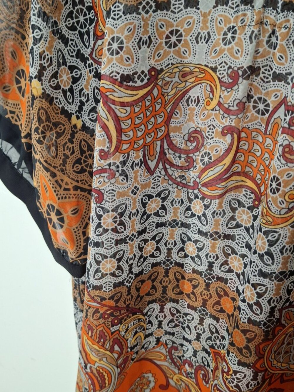 Lane Bryant 18/20 Boho Paisley Tunic Blouse Orange Black Crochet Neck Plus Size - Picture 6 of 7